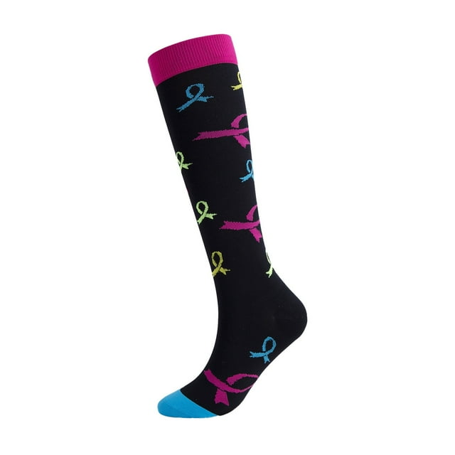 Unisex Multi Color Printed Sweat Wicking Breathable Sports Compression Socks Elastic Long Tube Design