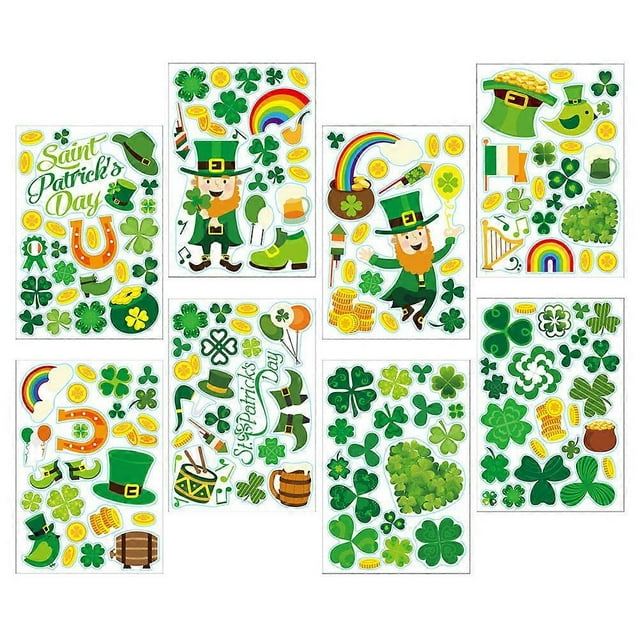 8Pack PVC Static Window Stickers Designed For Patrick's Day Perfect For Decorative Use On Glass And Wall Surfaces