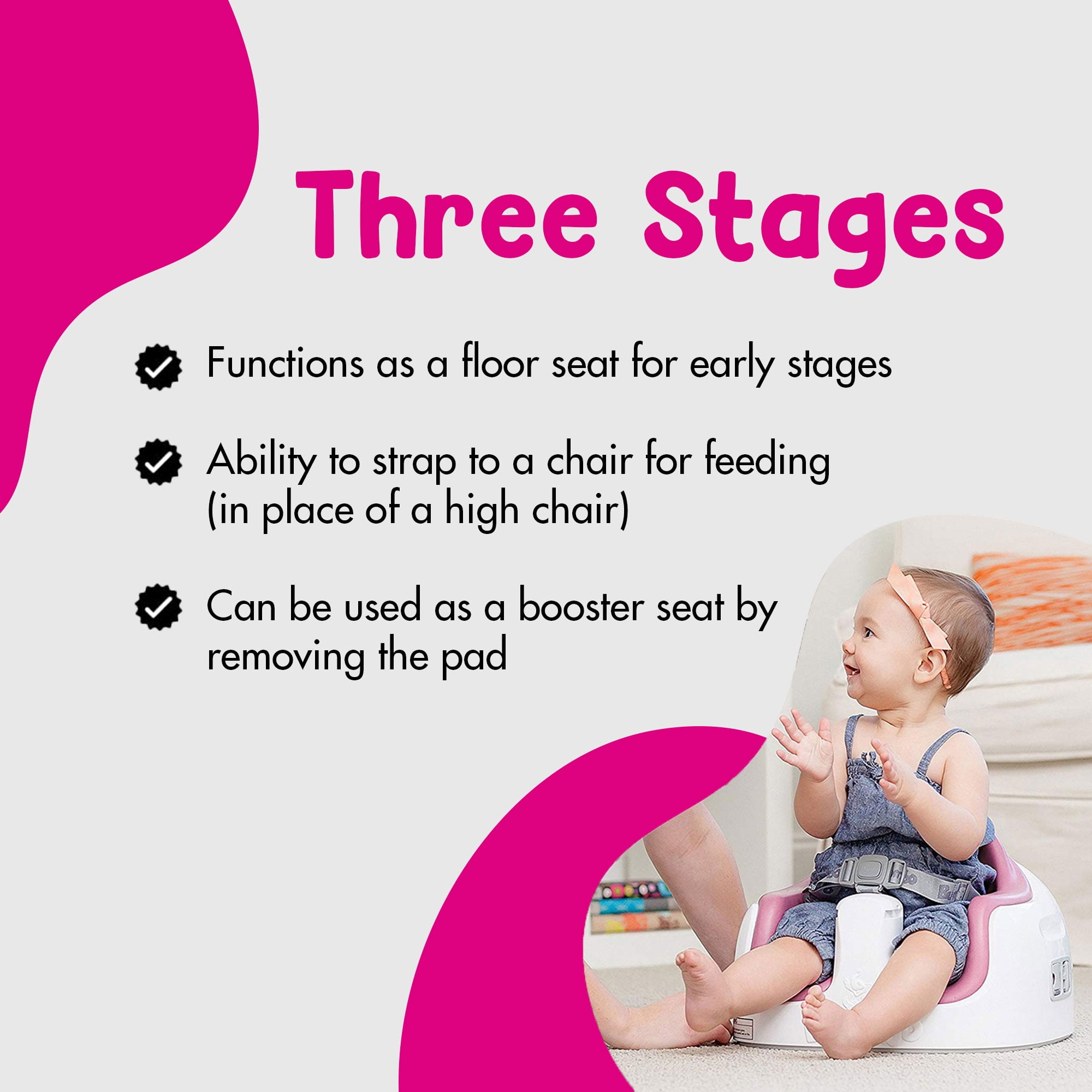 Bumbo Baby & Toddler Multi-Seat 3-in-1 Booster Seat/High Chair, Cradle Pink