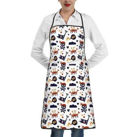 

Pofeuu Pirate Theme Print Aprons with Pockets Cute Aprons for Kitchen Cooking Server Barber Chef Apron