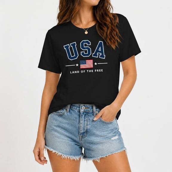 USA Patriotic Graphic T-Shirt, Land of the Free American Flag Tee, Unisex Short Sleeve Cotton Shirt