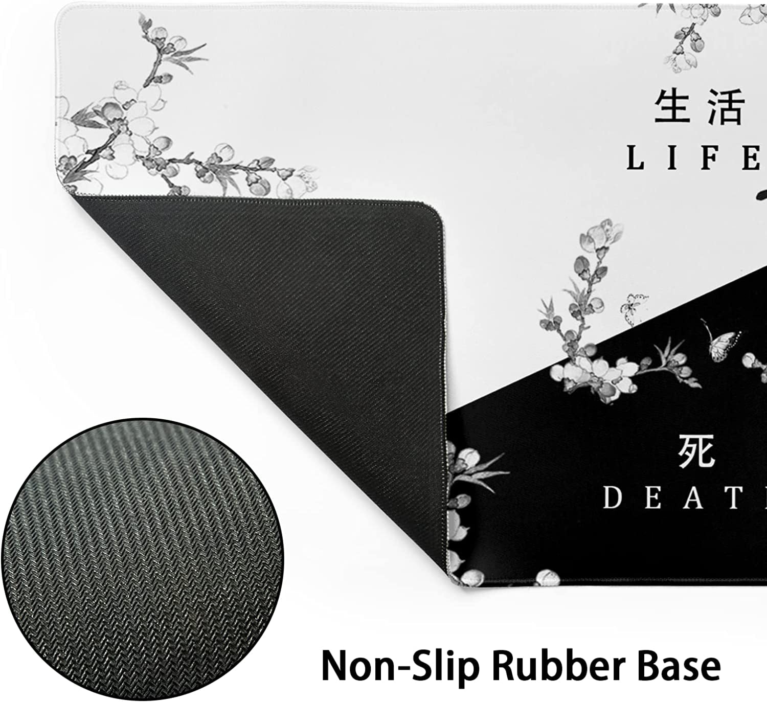 XXL Large Gaming Mouse Pad,Japanese Sakura Death Life Extended Desk Pad Non-Slip Rubber Base 35.4x15.7in with Stitched Edges Waterproof Full Desk Pads Computer Gaming Mousepads for Work/Game/Office