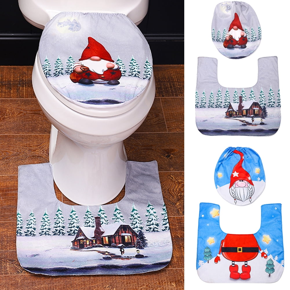Dengjunhu 2Pcs/Set Christmas Toilet Seat Cover Decorations, Snowman Santa Toilet Seat Cover and