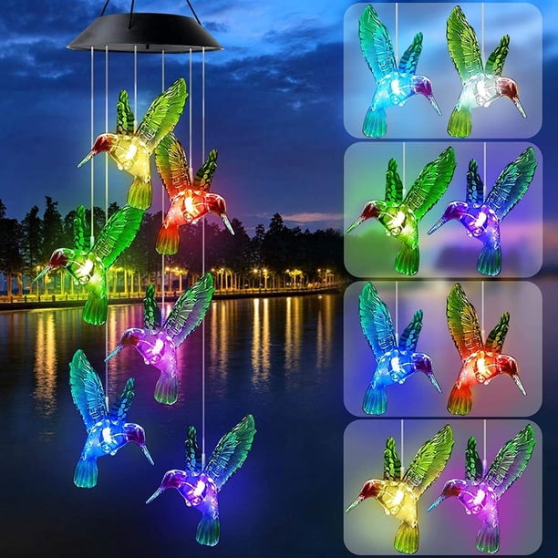 Carillón de viento Solar LED, carillones de viento para exteriores, luces de lámpara de colibrí que cambian de Color para el hogar, fiesta, patio, decoración de jardín