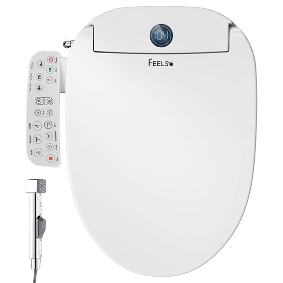 FEELSO Smart Bidet Toilet Seat, Heated Elongated with Warm Water Dryer, Stainless Steel Nozzle, Adjustable Temperature, White