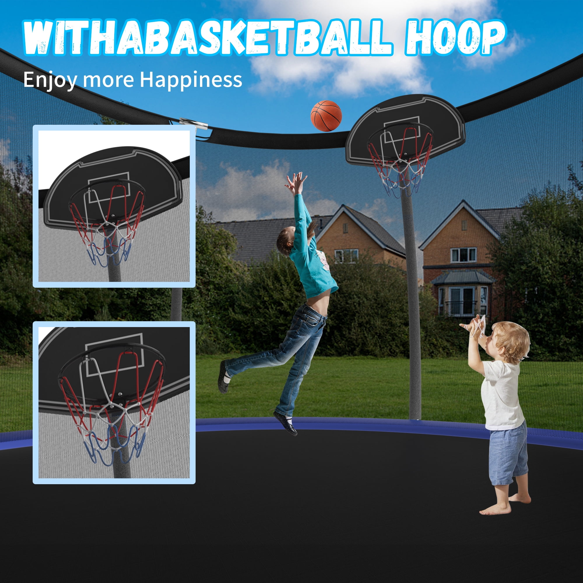 Shengchao Trade 1000LBS 12FT Trampoline for Adults and Kids,Trampoline with Enclosure,Basketball Hoop, Light,Recreational Trampoline with Ladder, Heavy Duty Trampoline Capacity for 4-6 Kids