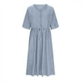 thumbnail image 6 of Summer Dresses for Women Ladies Fashion Women Five Quarter Sleeve Dress V-Neck Dress Solid Dresses Pocket Button Light Blue Xl, 6 of 6