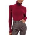 thumbnail image 2 of Rigardu Women Soft Sweater Slim Fit Lightweight Long Sleeve Turtleneck Tops Undershirt Knitted Warm Fitted Fashion Pullover Sweater Wine + One size, 2 of 9