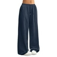 thumbnail image 7 of Cyglowse Wide Leg Pants for Women Baggy Low Rise Sweatpants with Pockets Lounge Pants Drawstring Waist Casual Loose Yoga Pants Comfortable Elastic Waistband Sweatpant Dark Blue M, 7 of 7