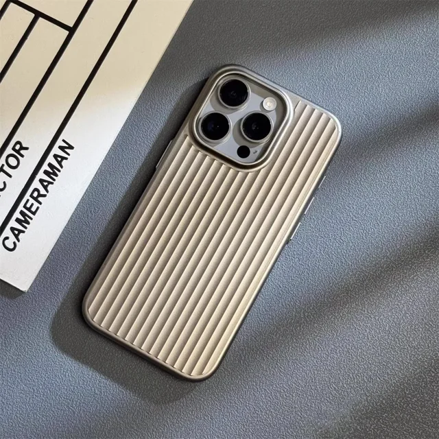 Luxury Natural Titanium PC Case for iPhone 16 15 14 13 Pro Max Plus Electroplated Grating Corrugated Hard Back Cover GD For iPhone 16 Plus
