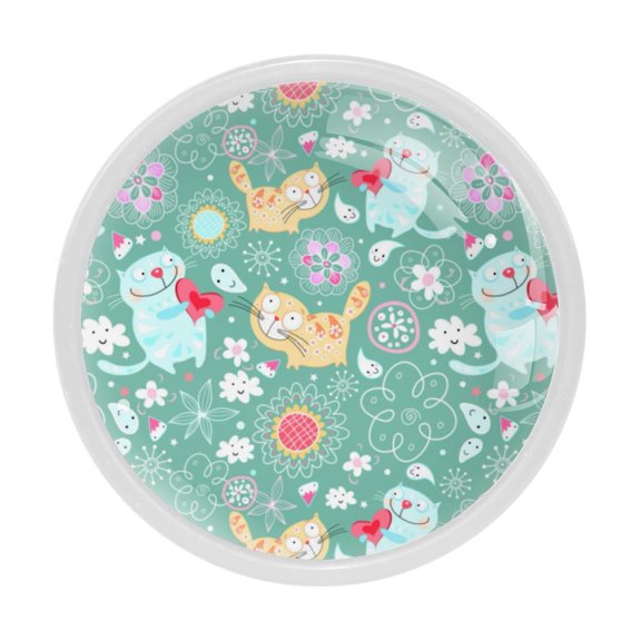 4 Pcs Cat Knobs for Kitchen Cabinet Cupboard Dresser Bookcase Drawer Pulls Handles Round Home Decor