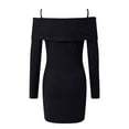 thumbnail image 5 of zaveiop Womens off The Shoulder Mini Sweater Dress Bodycon Long Sleeve Ribbed Knit Fall Casual Short Dresses (Black, L), 5 of 5