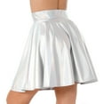 thumbnail image 4 of Haitryli Women Shiny Metallic Skater Flared Skirts Holographic High Waist Pleated Skirts Dancewear Silver A M, 4 of 6