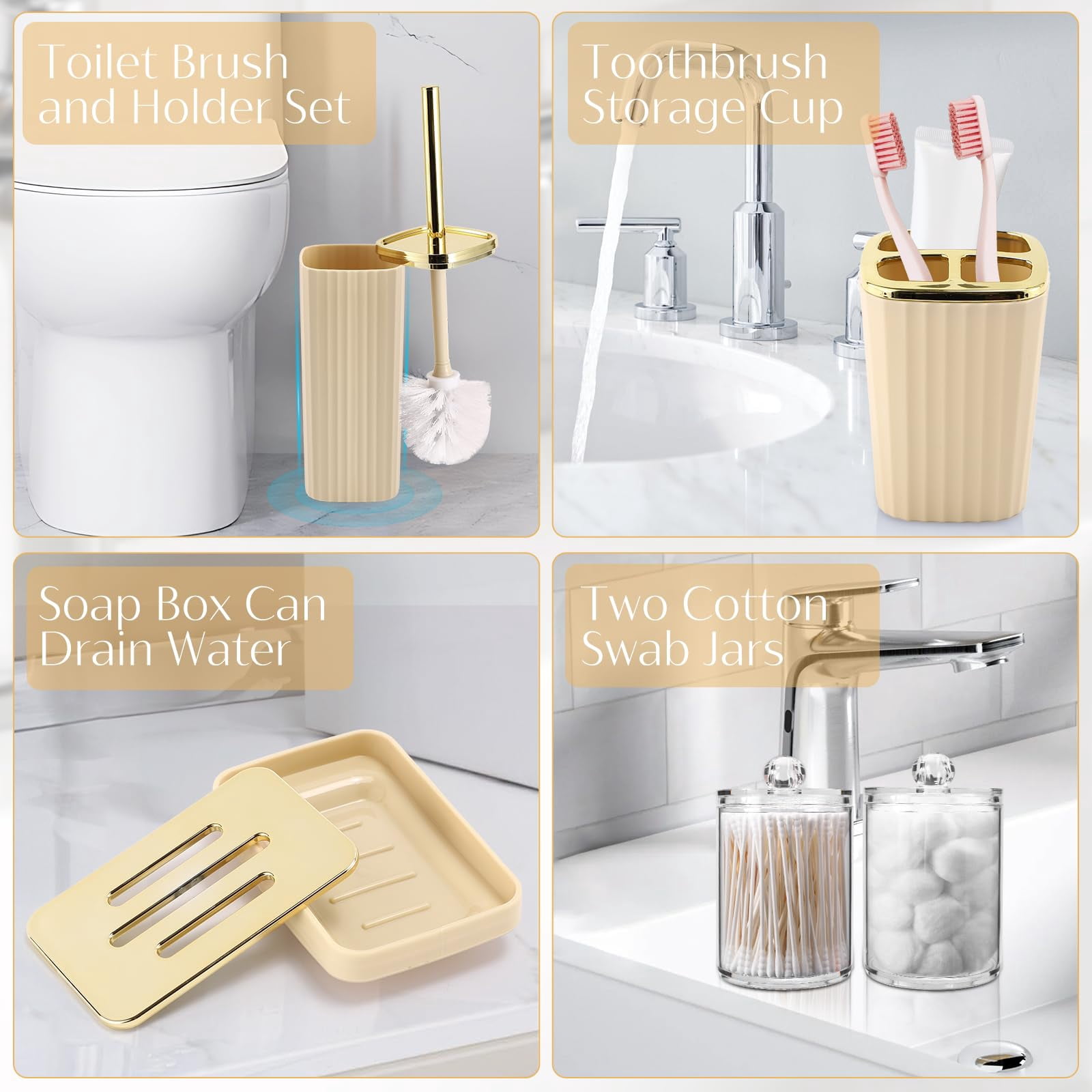 17PCS Bathroom Accessories Bathroom Set Black Bathroom Accessories,Toilet Brush, Trash Can, Qtip Holder Dispenser& 3PCS Soap Dispenser