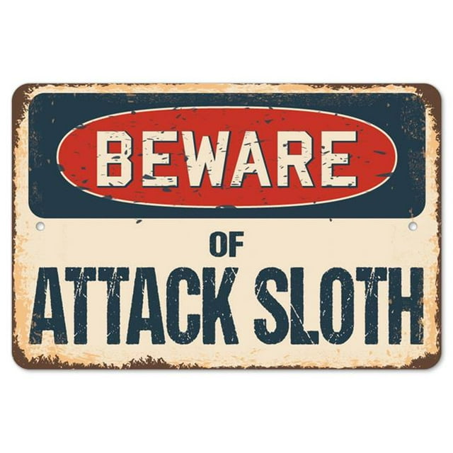 SignMission Z-812-BW-Attack Sloth Rustic Plastic Sign - Beware of Attack Sloth