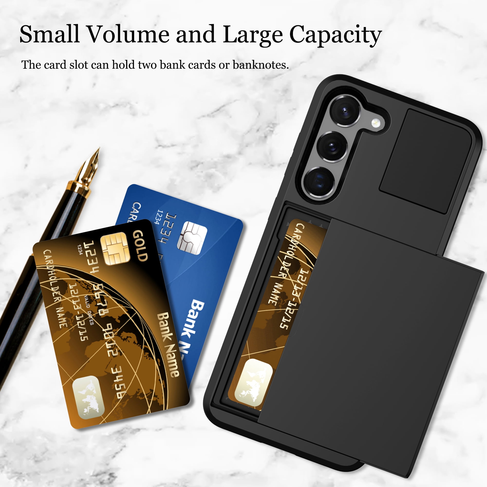 for Samsung Galaxy S22 Case Wallet Credit Card Holder ID Slot Sliding Door Hidden Pocket Men Women Anti-Scratch Dual Layer Hybrid Bumper Armor Protective Shell Back Cover,Darkblue