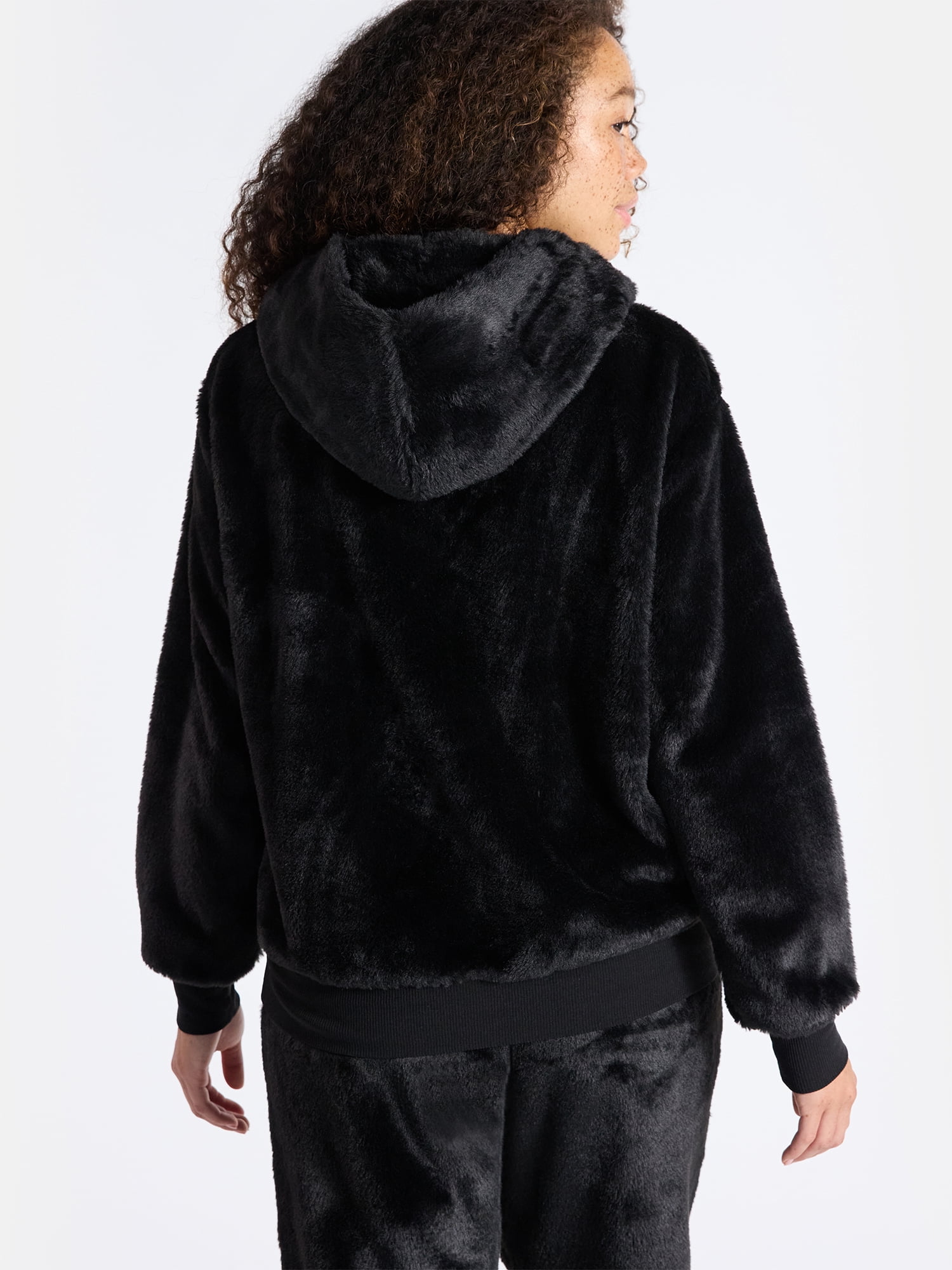 No Boundaries Faux Fur Graphic Hoodie, Women's