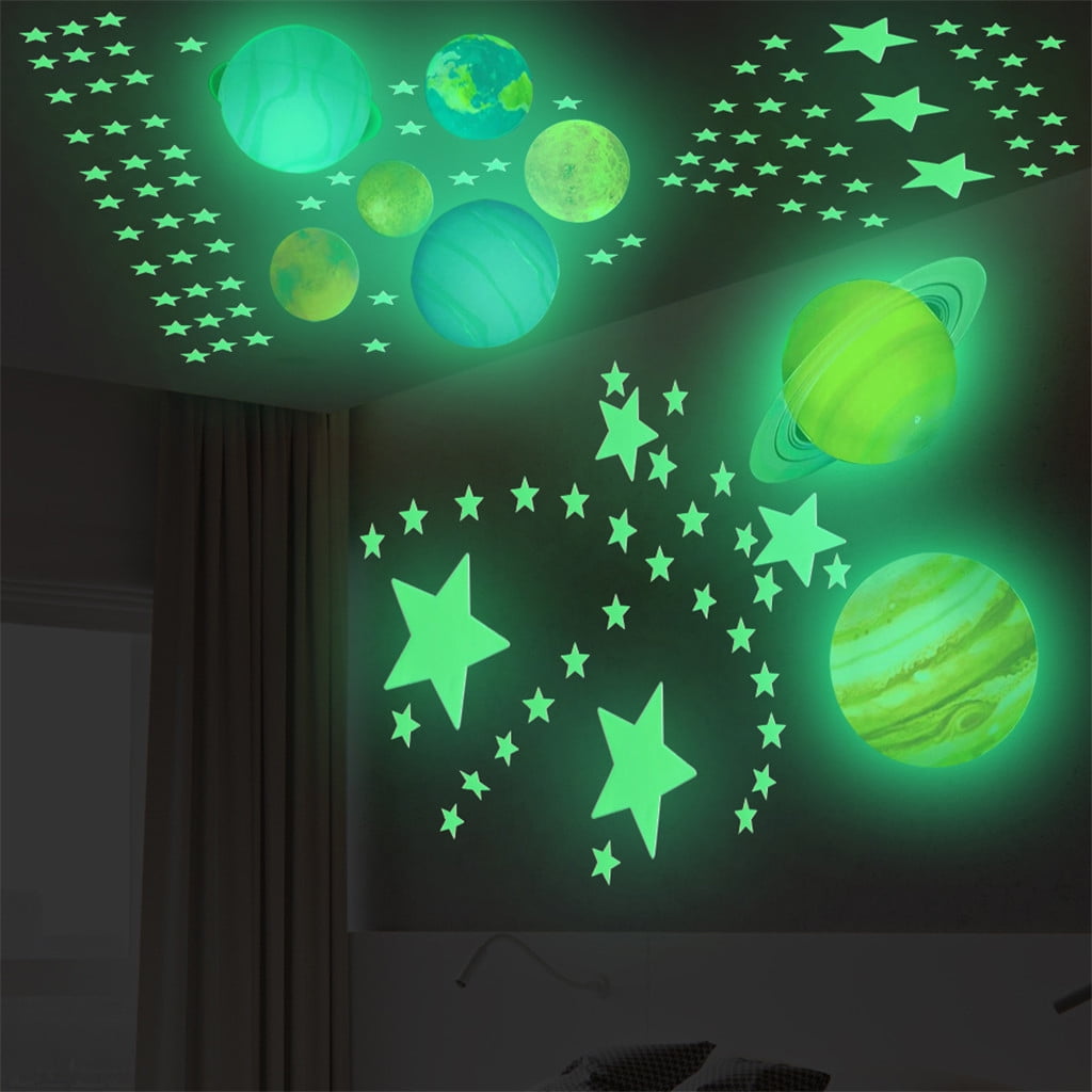 Cadorn 100 - Piece Glow - in - the - Dark Planet Stickers Set, 3D Fluorescent Decals for Kids’ Room Decor