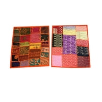 Mogul Square Patchwork Embroidered Cushion Cover Indian Home Decor Greem Pillow Cases 16x16