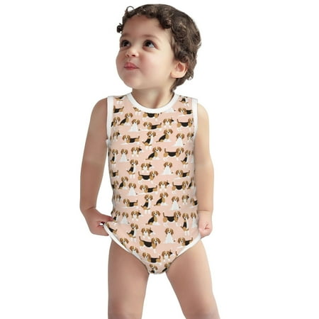 

Vsdgher Beagle Dog On Brown Print Baby Unisex Baby Cotton Sleeveless Bodysuits Soft and velvety comfortable and breathable