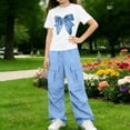 thumbnail image 2 of FSYBOA Girls Outfit Sets, Graphic Shorts Sleeves 2 Piece Crew Neck Kids Summer Tops and Pants Blue Size 5-6T, 2 of 7