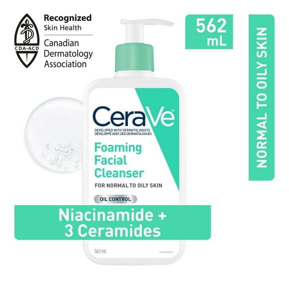CeraVe Gentle Foaming Facial Cleanser With Niacinamide, Hyaluronic Acid and 3 Ceramides | Makeup Remover, Helps Prevent Clogged Pores & Control Oil and Sebum | Daily Face Wash for Normal to Oily Skin,, Gently Cleanses and Removes Oil