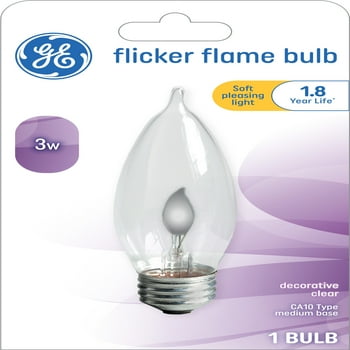 GE Crystal Clear Incandescent Decorative Flicker Flame Light Bulb, 3 Watt, Medium Base, 1pk