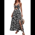 thumbnail image 2 of Vestido Maxi para Mujer, Plisado, con Cuello Halter, Estampado y Escote en V. Negro XS, 2 of 8