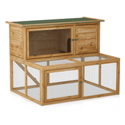 MoNiBloom Outdoor Chicken Coop with 3 Access Areas, Outdoor Hen House with Slide-Out Tray, Weatherproof Poultry Cage, Rabbit Hutch, Wood Duck House (Natural)