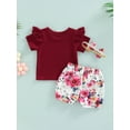 thumbnail image 4 of Franhais Girls Summer 3Pcs Sets Solid Color Short Sleeve T-shirt + Floral Lantern Shorts + Headband, 4 of 8