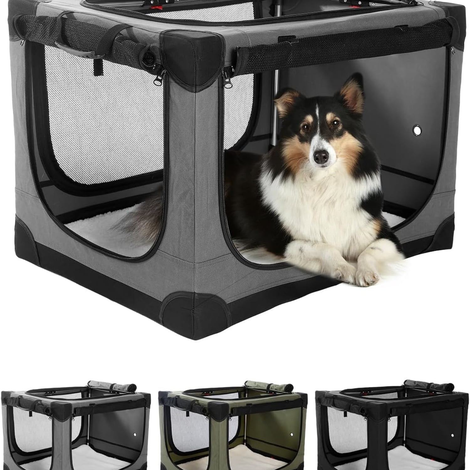 24 Inch Collapsible Travel Dog Crate for Medium Large Dogs, Portable Dog Crate 4-Door Foldable Soft Kennel with Durable Mesh Windows for Indoor & Outdoor Travel, with Storage Bag