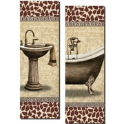 French Leopard Print Old-Fashioned Clawfoot Bath Tub and Sink; Two 6x18in Poster Prints