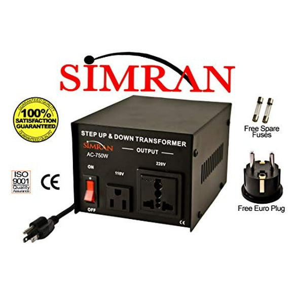 Simran Convertisseur de Puissance AC-750, Transformateur à Tension 110 Volts 220 Volts, 750 Watts, Noir