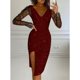 thumbnail image 2 of Vestido largo de mujer con cuentas, manga larga de malla, cuello en V con abertura, dobladillo Irregular, vestido de noche para fiesta diaria y Festival, 2 of 5