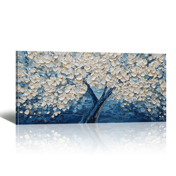 White Tree of Life Canvas Wall Art - Large Blooming Landscape Canvas Prints Modern Abstract Aesthetic Painting for Living Room Kitchen Bedroom Home Decor