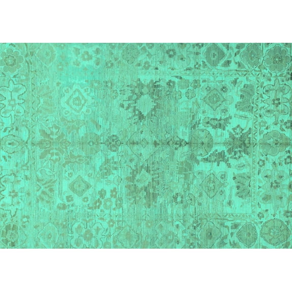 Ahgly Company Machine Washable Indoor Rectangle Oriental Turquoise Blue Traditional Area Rugs, 5' x 7'