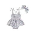thumbnail image 4 of Franhais 2Pcs Baby Girls Outfit, Sweet Style Summer Floral Printing Lace Up Shoulder Strap Sleeveless Suspender Romper + Headwear Set, 4 of 8