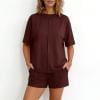 Womens 2 Piece Outfit Short Sleeve Crewneck T Shirts and Shorts Summer Loose Comfort Lounge Matching Sets S-2XL