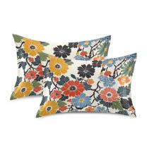 Yayeee Pillowcase King Size Set of 2 Satin Wrinkle Resistant Envelope Pillow Case, Black Flowers Pattern