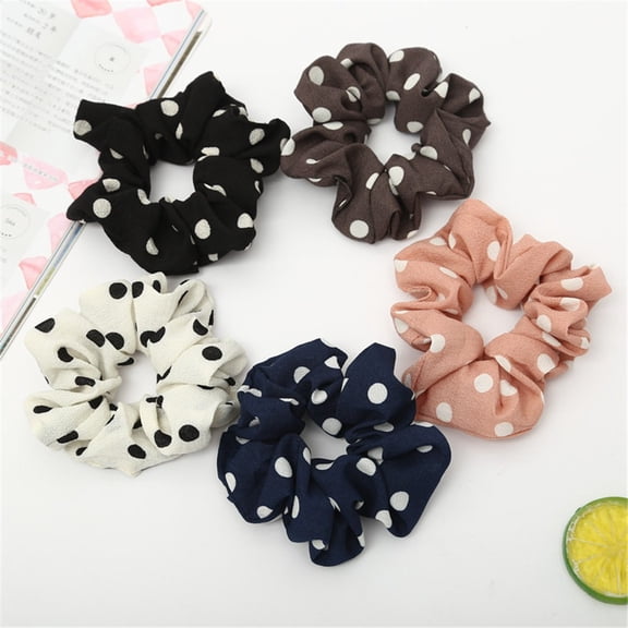 CUIYUAN Scrunchies for Women Damage Free Polka Dot Printed Dentless Secure Hold Hair Ties Elastic Hair Rope Ring Tie Scrunchie Comfort Hair Accessories All Hair Types Coffee
