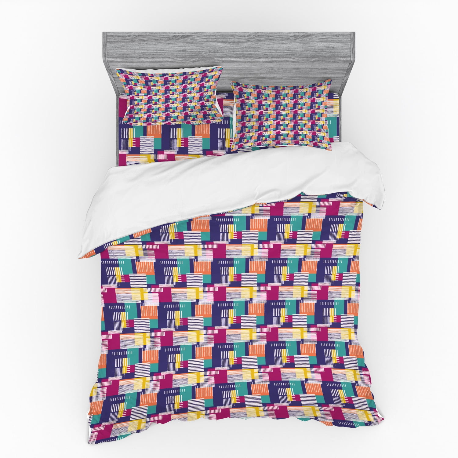 Abstract Duvet Cover Set, Repetitive Colorful Sketchy Geometric Art