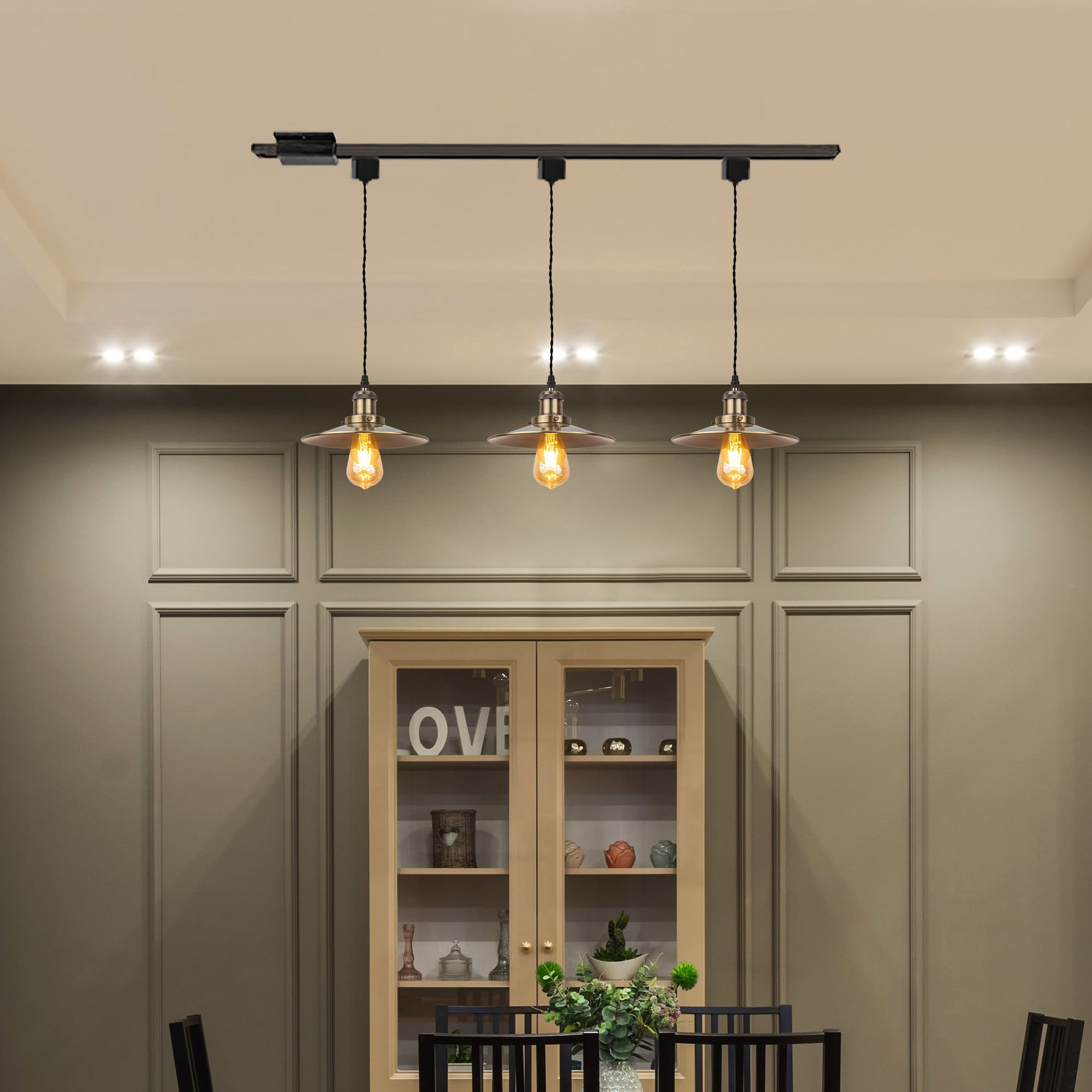Kiven H-Type Track Lighting, 1-Light Modern H Track Light Pedant with Metal Lampshade, Cord length 39.4",Bronze Finish