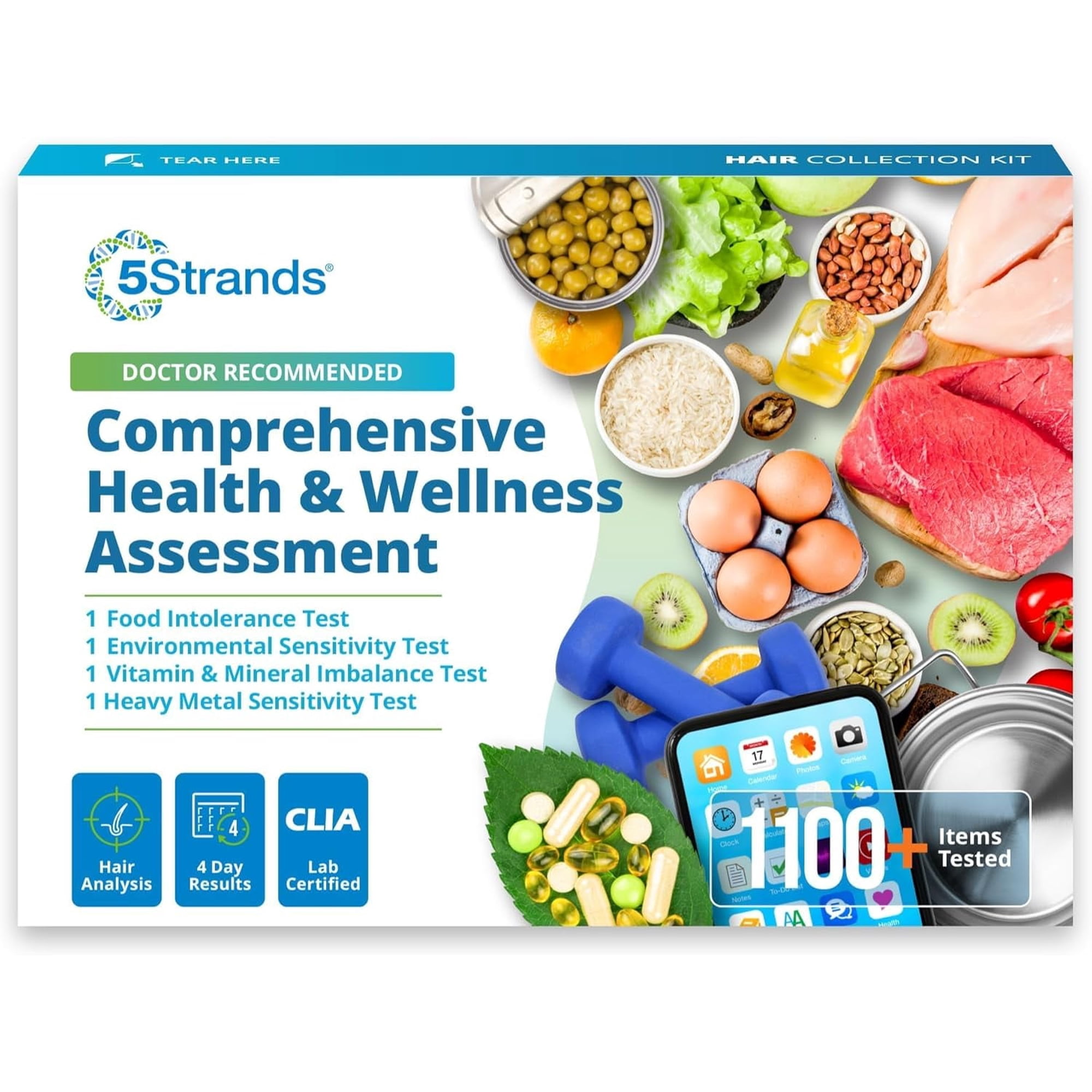5Strands Food Intolerance, Environmental & Heavy Metal Sensitivity, and Nutritional Imbalance Test for Adults & Kids, 1119 Items Tested, Gut Health Test, Hair Analysis, Results in 4 Days
