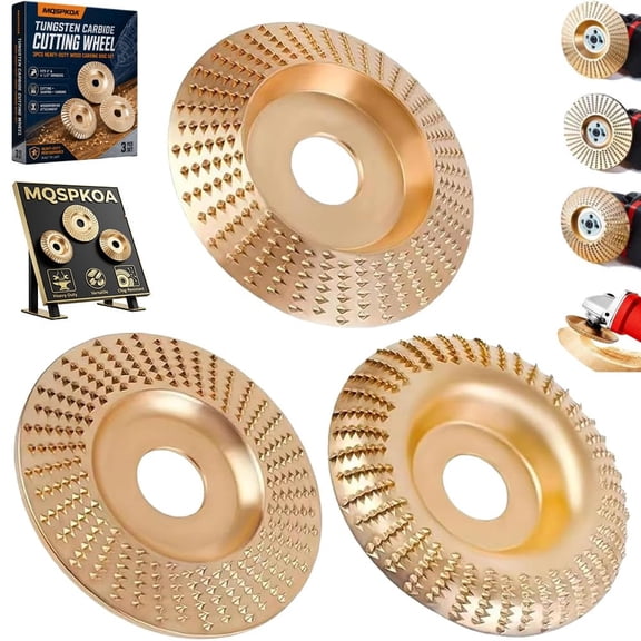 Tungsten Carbide Cutting Wheel, Angle Grinder Polishing Pad, 3PCS Heavy-Duty Wood Carving Disc Set for 4" & 4-1/2" Grinders, Woodworking Attachment for Cutting, Shaping, Sanding(3PCS*Mix)