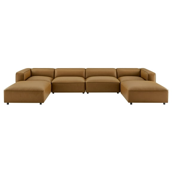 6 pcs Modular Sofa, Brown, Faux Leather, Living Room Lounge Cafe Lobby Hospitality Restaurant, Modern Contemporary, HB37680