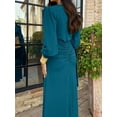 thumbnail image 6 of Women'S Fall Winter Mermaid Cocktail Dresses Long Sleeve V Neck Bodycon Maxi Ruched Waist Dress  Blue XL, 6 of 7