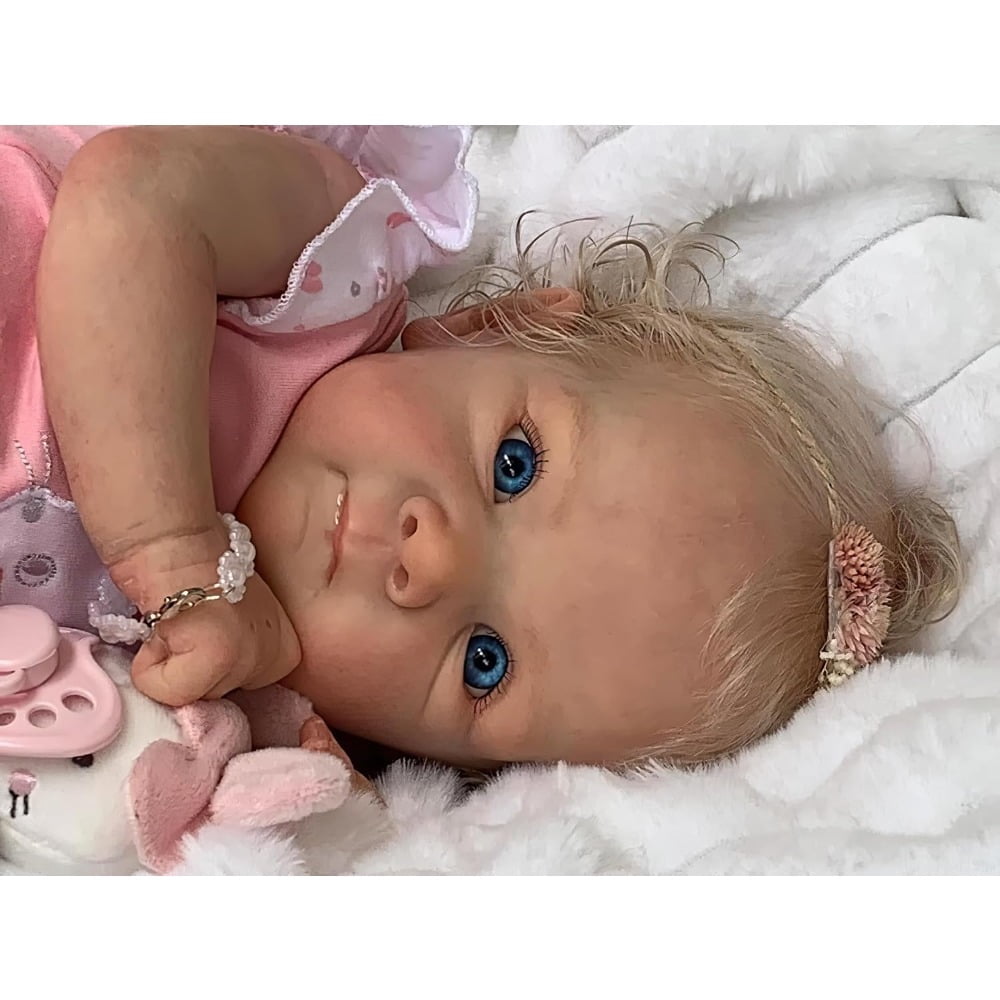 18Inches Rooted Blond Curly Hair Lifelike Reborn Baby Doll with Cuddly Cloth Body Real Life Newborn Girl Dolls That Look Realistic, Forever Your Sweetheart