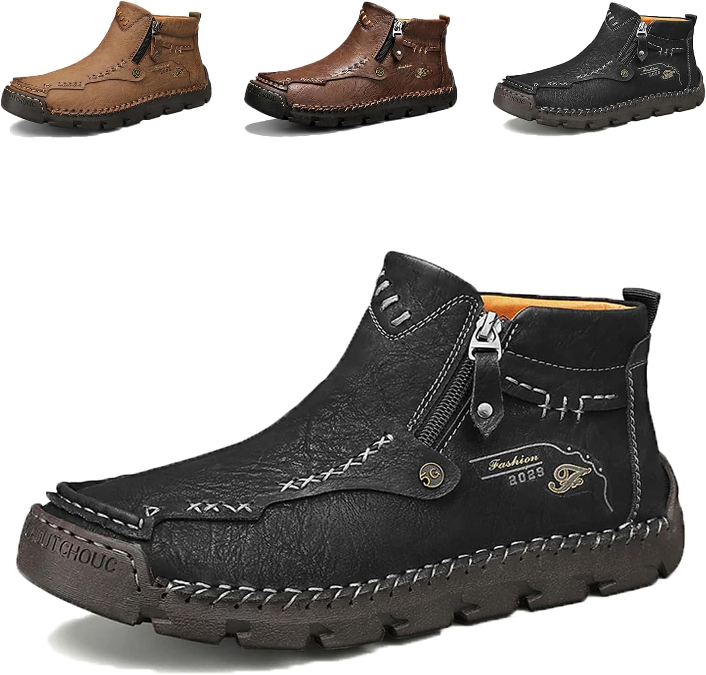 Stepthetop Men's Motorcycle Boots - Genuine Leather, Waterproof, Anti-Slip, Wide Toe For Driving & Hiking