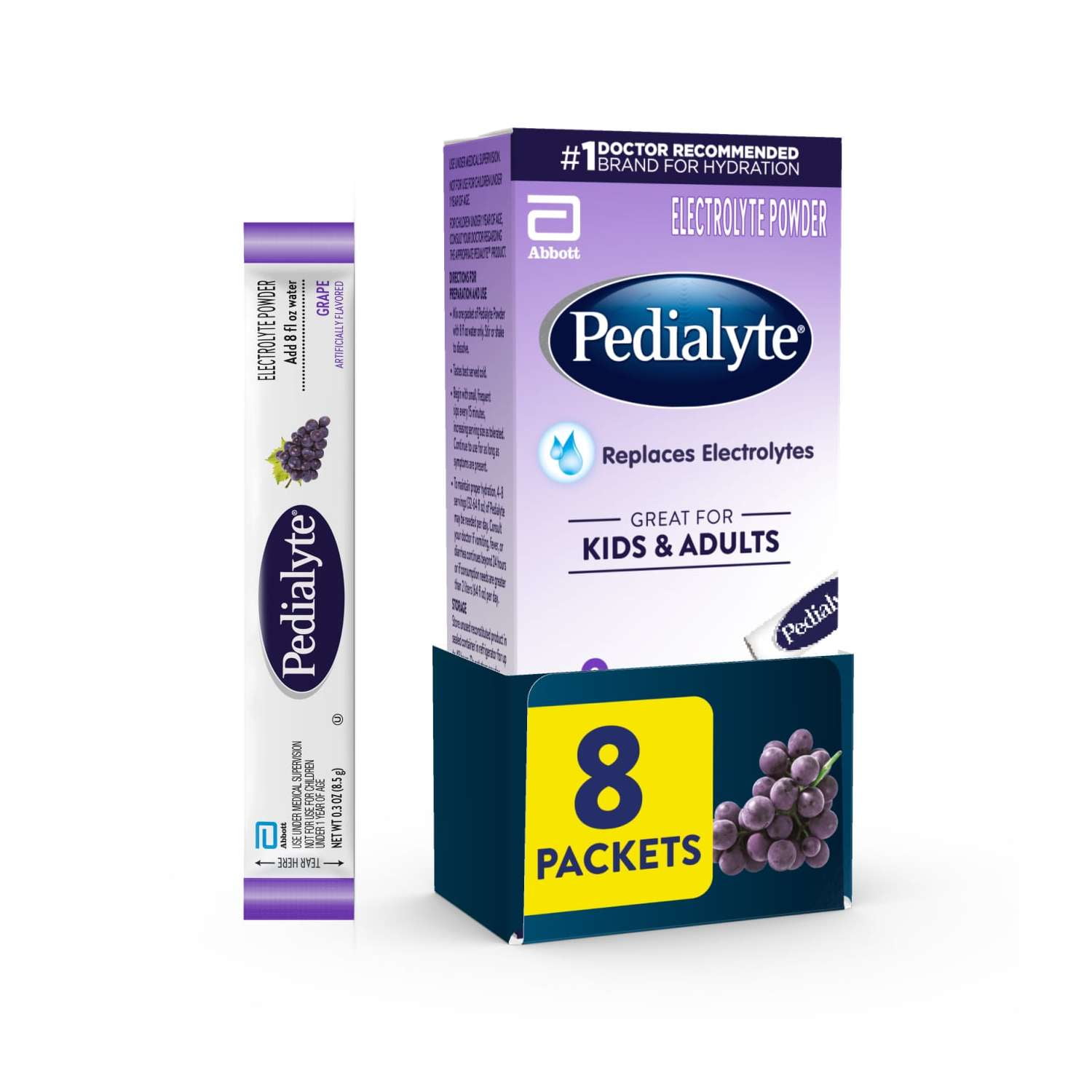 (2 pack) Pedialyte Electrolyte Powder, Grape, 8 Powder Packets