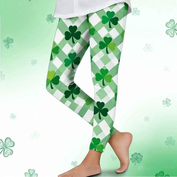 Cowsor Girls St Patrick's Day Printed Leggings Soft Stretch Comfortable Casual Pants For Daily Outdoor Wear